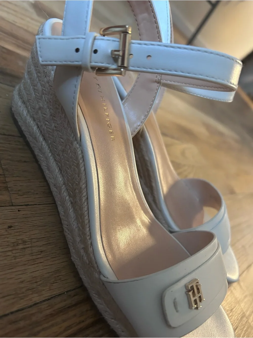 Tommy Hilfiger White Leather Espadrille Wedge Sandals